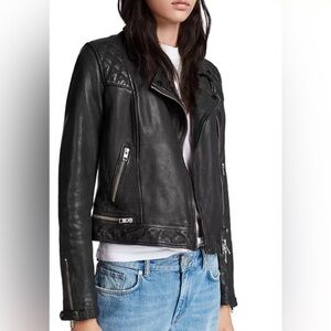AllSaints Women’s Conroy Biker Leather Jacket Black Size 00